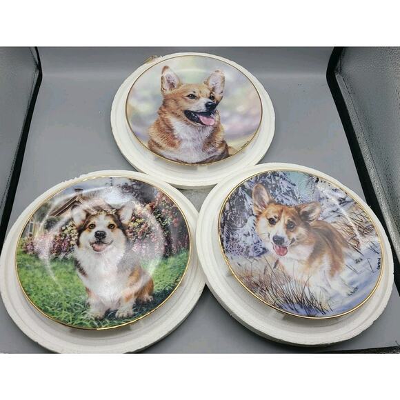 Set of 3 Rick Garland Corgi Collector Plates Faithful Friend Eager To Play Snow - Picture 7 of 7